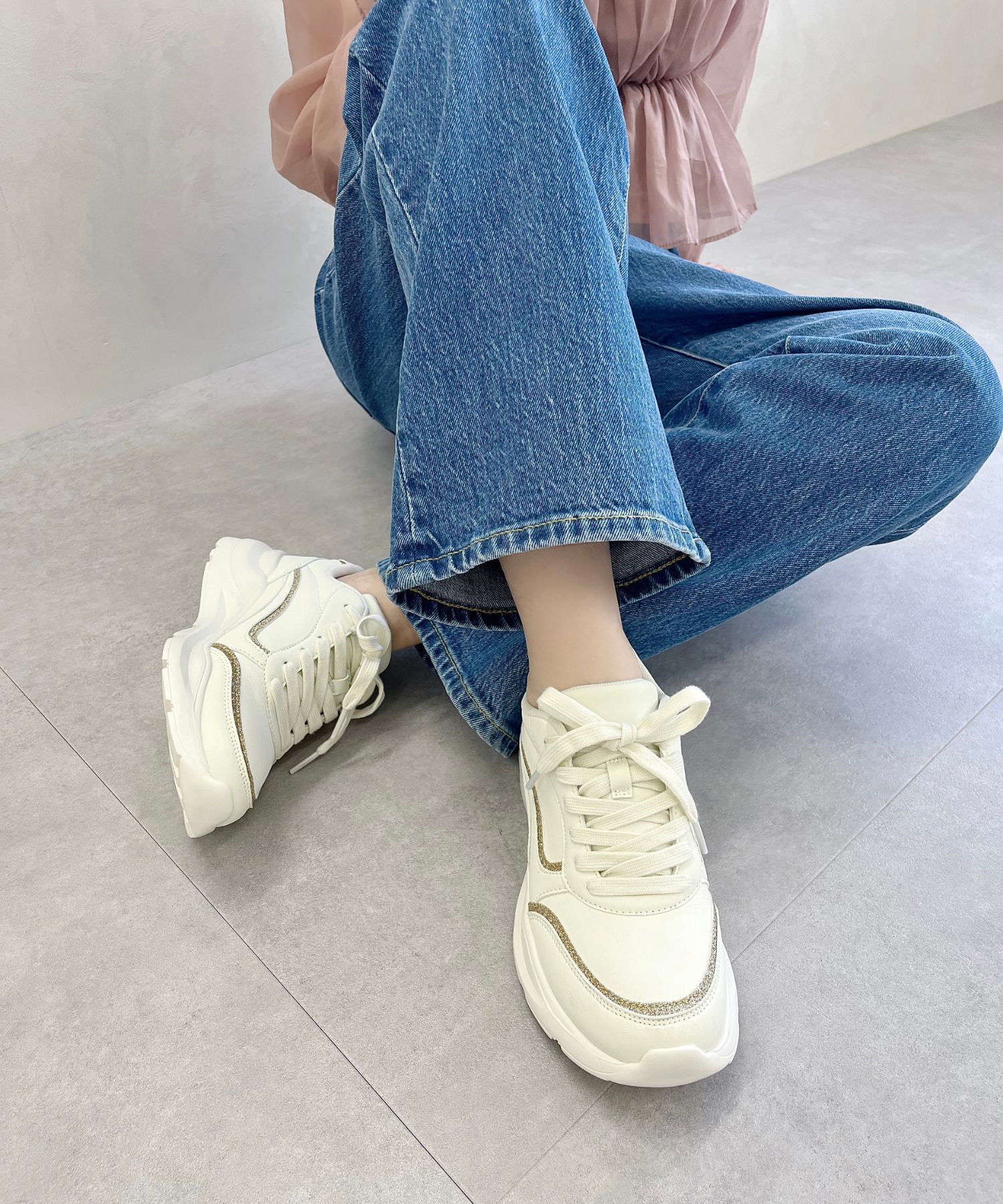 ORiental TRaffic「●2025春夏新作●グリッターラインスニーカー/OT3762 スニーカー トレンド 人気 売れてる」|スニーカー|WHITE