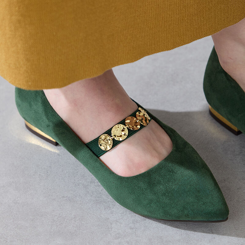 ORiental TRaffic「●2025秋冬新作●コインモチーフ ストラップパンプス /51308 ヒール1.8ｃｍ フラット」|パンプス|GREEN