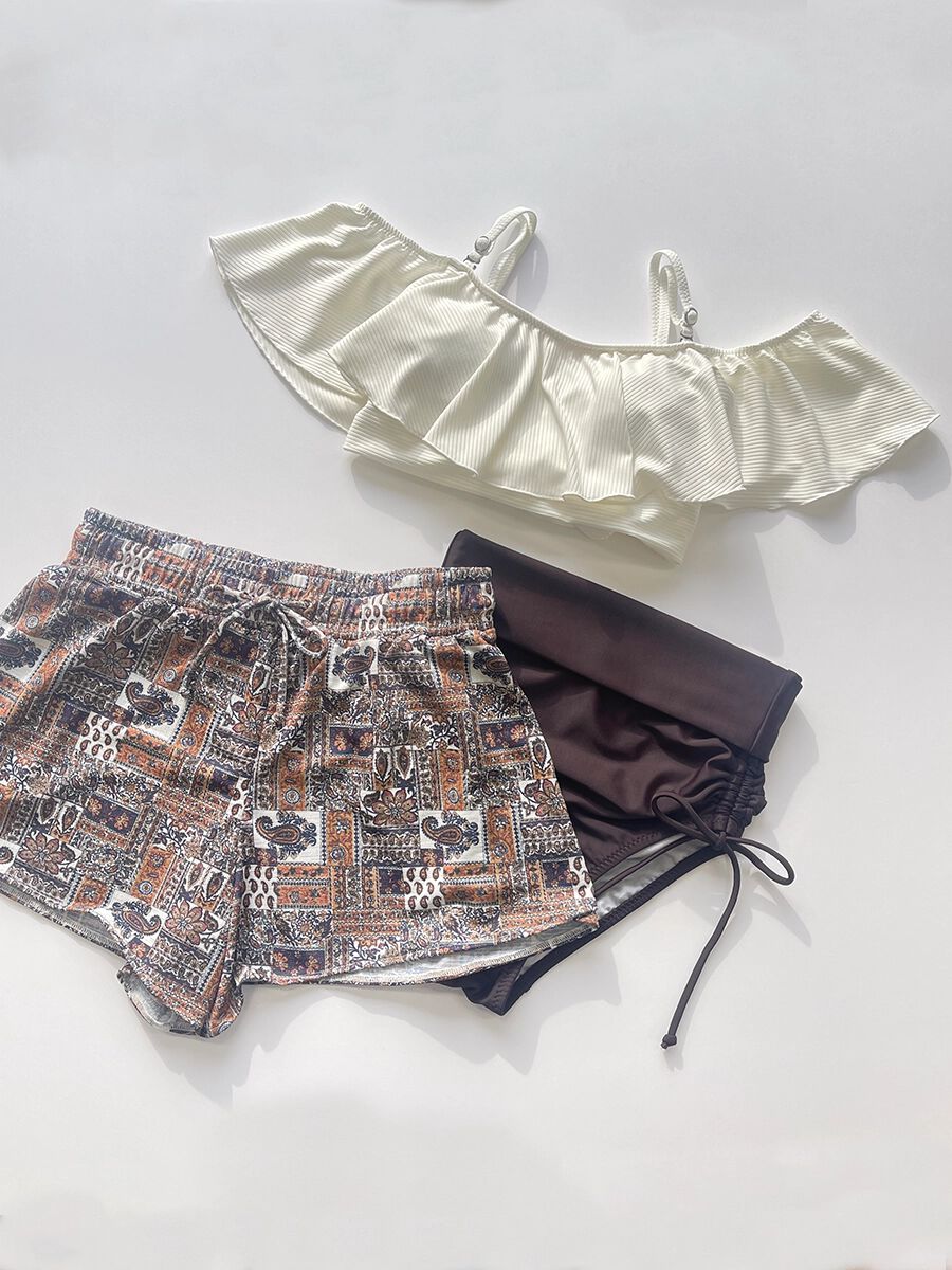 PEAK&PINE「無地オフショルダーワンピ見えビキニ」|ビキニ|