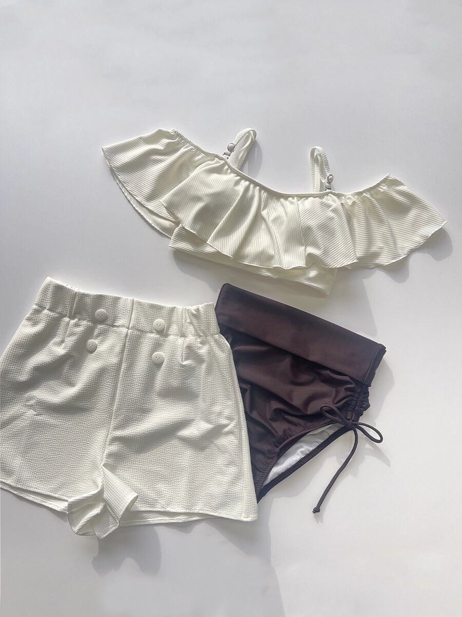 PEAK&PINE「無地オフショルダーワンピ見えビキニ」|ビキニ|