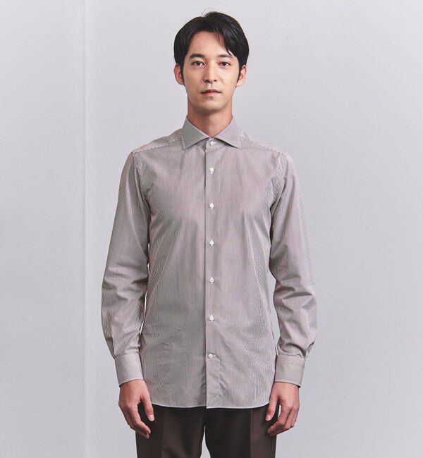 UNITED ARROWS「ブラウン キャンディストライプ ワイドカラー シャツ」|シャツ・ブラウス|