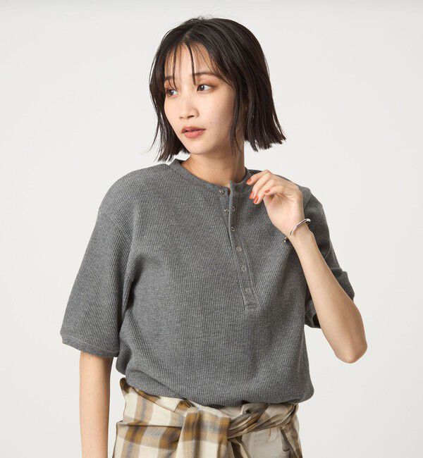 UNITED ARROWS green label relaxing「【WEB限定】＜at ease＞ワッフル ヘンリーネック 5分袖 プルオーバー カットソー」|Tシャツ・カットソー|