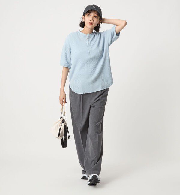 UNITED ARROWS green label relaxing「【WEB限定】＜at ease＞ワッフル ヘンリーネック 5分袖 プルオーバー カットソー」|Tシャツ・カットソー|