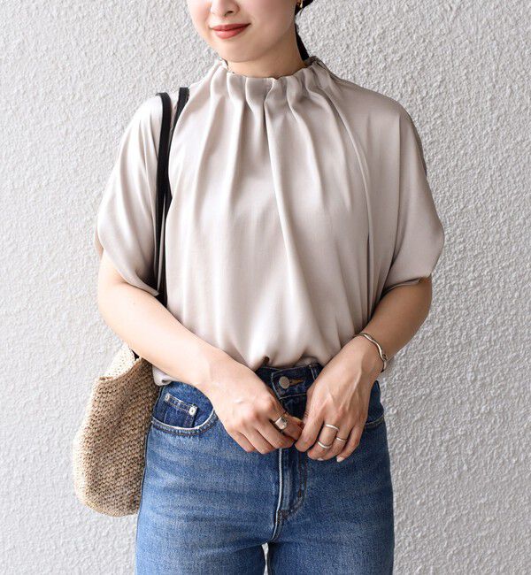 SHIPS for women「〈手洗い可能〉ネック ギャザー ソリッド ブラウス 」|シャツ・ブラウス|