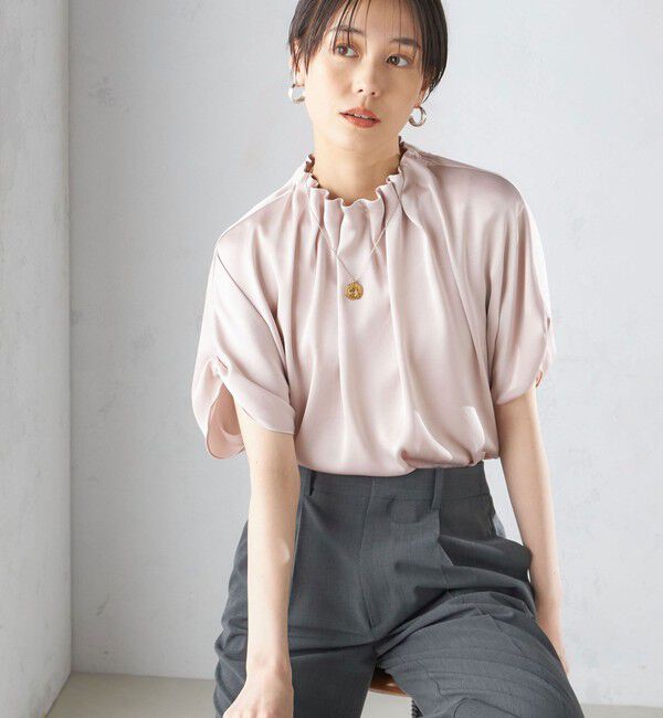 SHIPS for women「〈手洗い可能〉ネック ギャザー ソリッド ブラウス 」|シャツ・ブラウス|ライトピンク