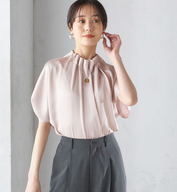 SHIPS for women「〈手洗い可能〉ネック ギャザー ソリッド ブラウス 」|シャツ・ブラウス|