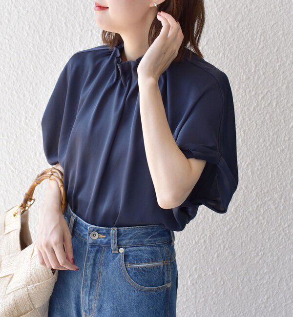 SHIPS for women「〈手洗い可能〉ネック ギャザー ソリッド ブラウス 」|シャツ・ブラウス|
