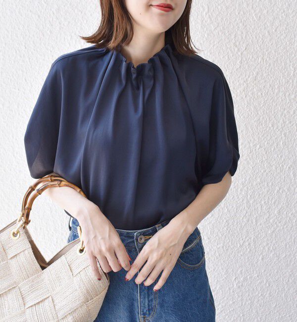 SHIPS for women「〈手洗い可能〉ネック ギャザー ソリッド ブラウス 」|シャツ・ブラウス|