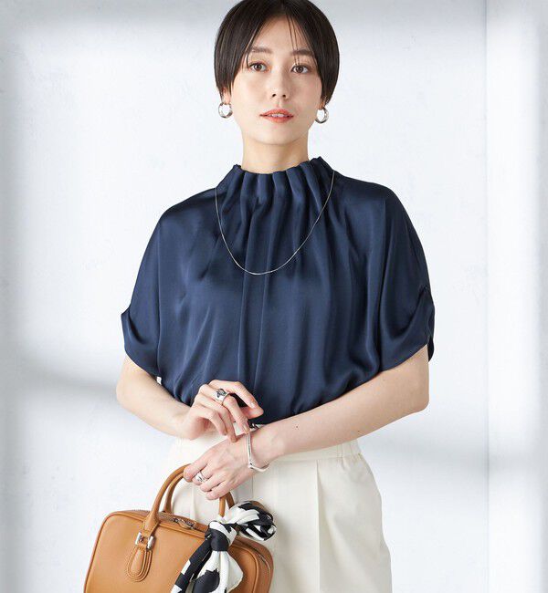 SHIPS for women「〈手洗い可能〉ネック ギャザー ソリッド ブラウス 」|シャツ・ブラウス|
