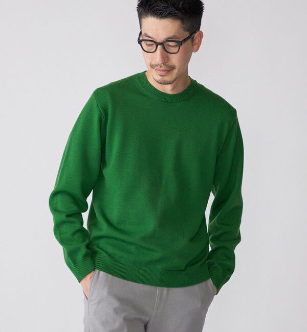 SHIPS「SHIPS:〈手洗い可能〉メリノウール TEXBRID(R) クルーネック ニット」|ニット・セーター|グリーン
