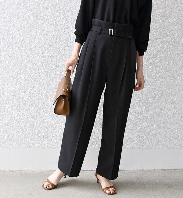 SHIPS any「SHIPS any:〈洗濯機可能〉ハイウエスト センタープレス ロング パンツ」|その他|ブラック