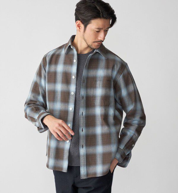 SHIPS「SHIPS: Shuttle notes レギュラーカラー オンブレチェック 長袖 ネルシャツ」|シャツ・ブラウス|