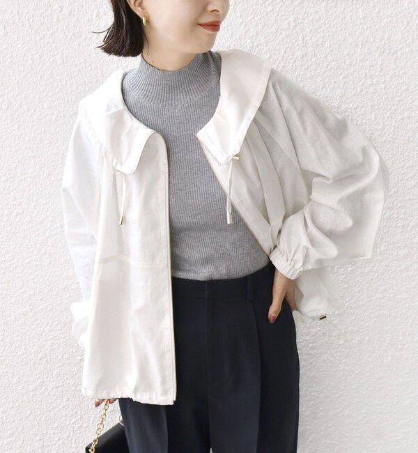 SHIPS for women「* 〈手洗い可能〉リネン レーヨン コーティング スタンド カラー ジップ ブルゾン 24SS ◇」|ブルゾン・スタジャン|オフホワイト