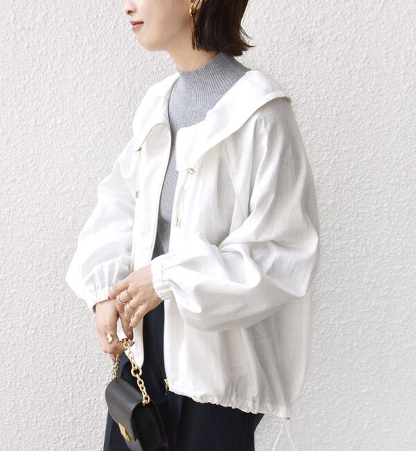 SHIPS for women「* 〈手洗い可能〉リネン レーヨン コーティング スタンド カラー ジップ ブルゾン 24SS ◇」|ブルゾン・スタジャン|