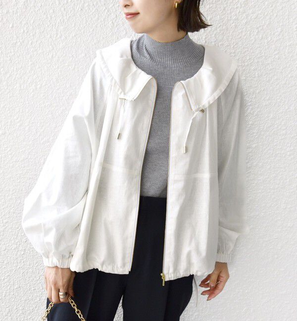 SHIPS for women「* 〈手洗い可能〉リネン レーヨン コーティング スタンド カラー ジップ ブルゾン 24SS ◇」|ブルゾン・スタジャン|