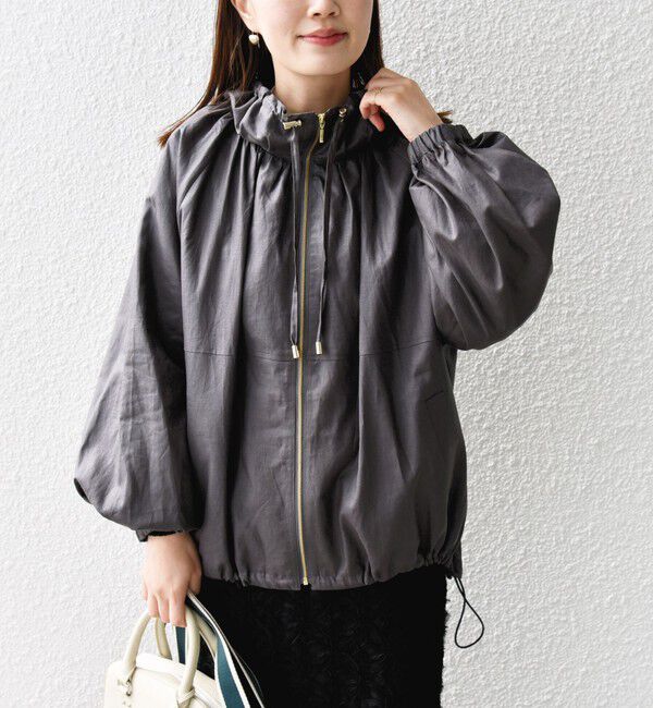 SHIPS for women「* 〈手洗い可能〉リネン レーヨン コーティング スタンド カラー ジップ ブルゾン 24SS ◇」|ブルゾン・スタジャン|