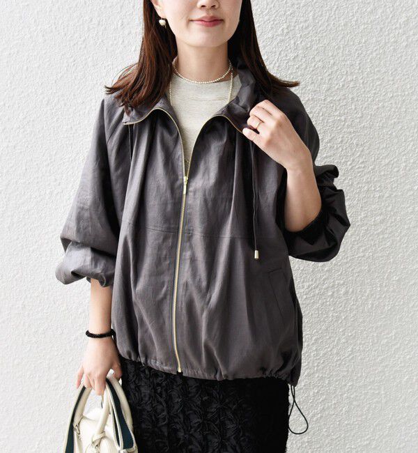 SHIPS for women「* 〈手洗い可能〉リネン レーヨン コーティング スタンド カラー ジップ ブルゾン 24SS ◇」|ブルゾン・スタジャン|