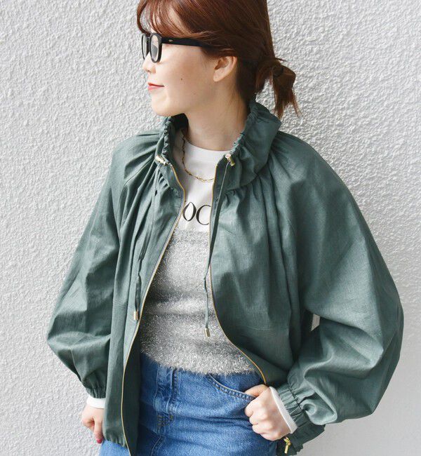 SHIPS for women「* 〈手洗い可能〉リネン レーヨン コーティング スタンド カラー ジップ ブルゾン 24SS ◇」|ブルゾン・スタジャン|ライトオリーブ