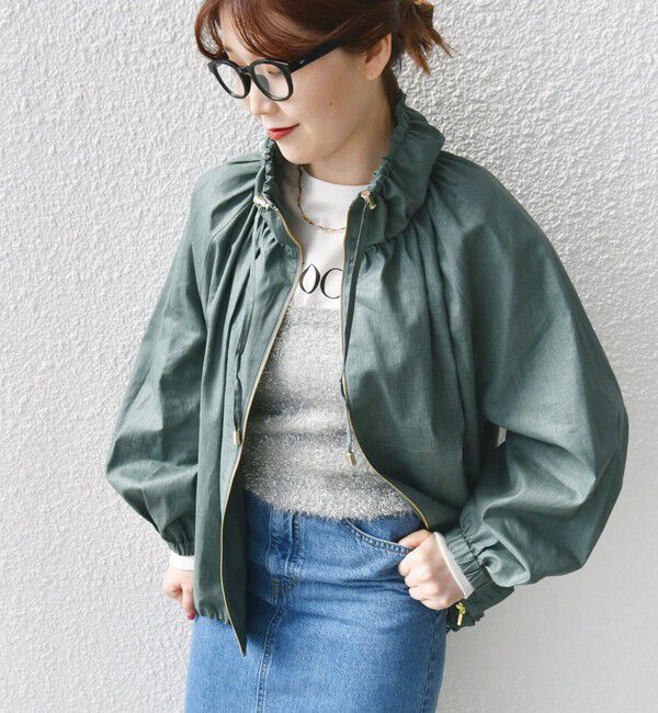 SHIPS for women「* 〈手洗い可能〉リネン レーヨン コーティング スタンド カラー ジップ ブルゾン 24SS ◇」|ブルゾン・スタジャン|