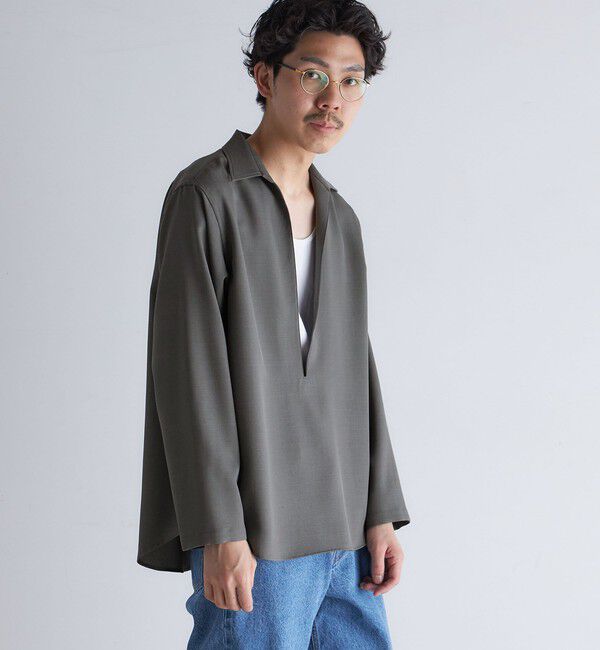 SHIPS「SHIPS: ドライタッチ スキッパー シャツ プルオーバー」|シャツ・ブラウス|チャコールグレー