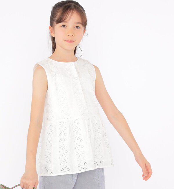 SHIPS KIDS「SHIPS KIDS:140～150cm / レース ペプラム ノースリーブ ブラウス」|シャツ・ブラウス|