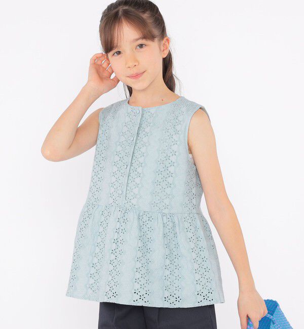 SHIPS KIDS「SHIPS KIDS:140～150cm / レース ペプラム ノースリーブ ブラウス」|シャツ・ブラウス|