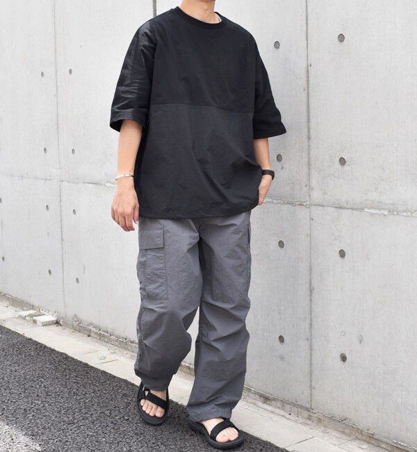 SHIPS any「SHIPS any: コットン / ナイロン コンビ スケアスリーブ スピンドル ワイド Tシャツ◇」|Tシャツ・カットソー|