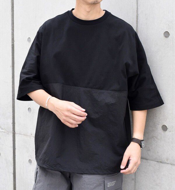 SHIPS any「SHIPS any: コットン / ナイロン コンビ スケアスリーブ スピンドル ワイド Tシャツ◇」|Tシャツ・カットソー|