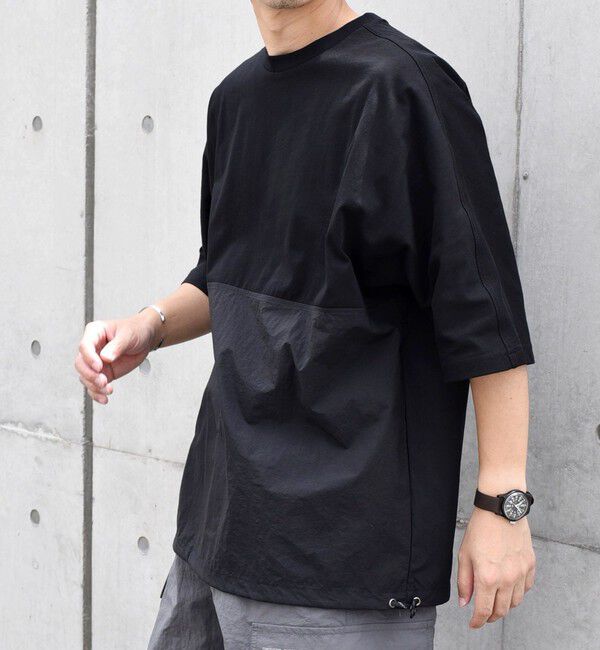 SHIPS any「SHIPS any: コットン / ナイロン コンビ スケアスリーブ スピンドル ワイド Tシャツ◇」|Tシャツ・カットソー|