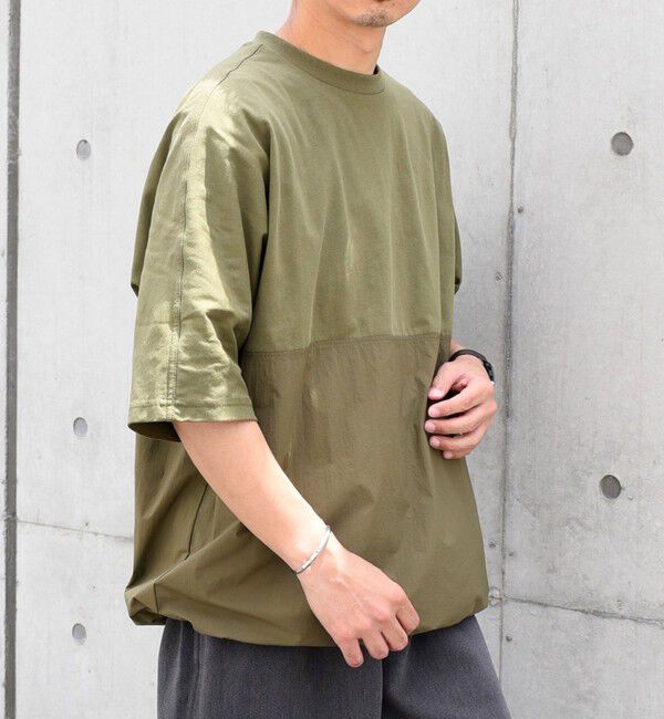 SHIPS any「SHIPS any: コットン / ナイロン コンビ スケアスリーブ スピンドル ワイド Tシャツ◇」|Tシャツ・カットソー|