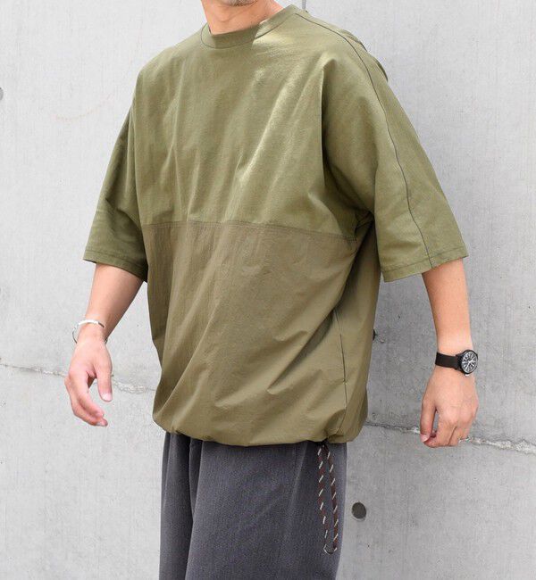 SHIPS any「SHIPS any: コットン / ナイロン コンビ スケアスリーブ スピンドル ワイド Tシャツ◇」|Tシャツ・カットソー|