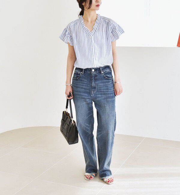 quaranciel「quaranciel:〈手洗い可能〉コットン フリルネック フレアスリーブ ブラウス」|シャツ・ブラウス|