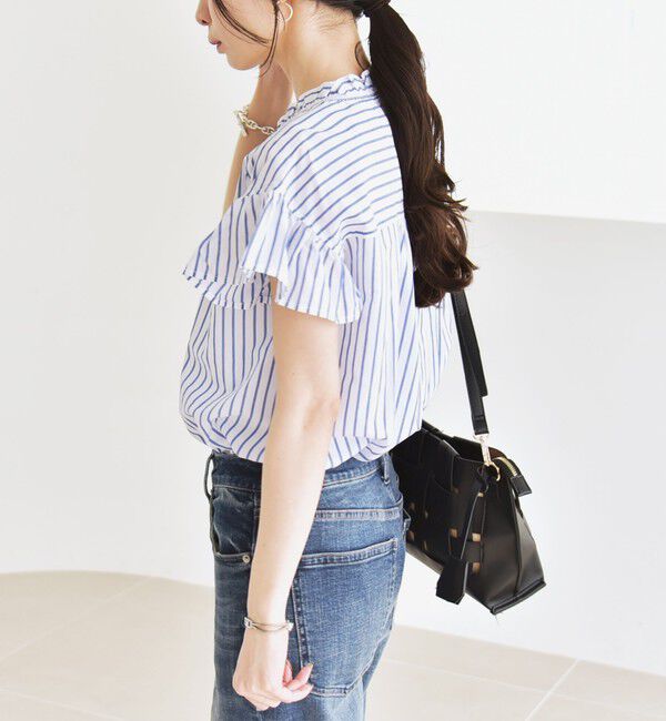 quaranciel「quaranciel:〈手洗い可能〉コットン フリルネック フレアスリーブ ブラウス」|シャツ・ブラウス|