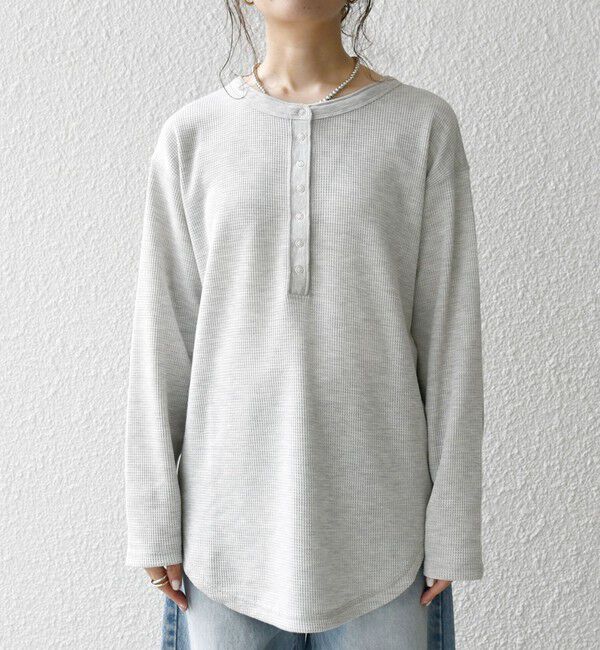 SHIPS any「SHIPS any:〈洗濯機可能〉ワッフル ヘンリーネック ラウンドヘム プルオーバー」|Tシャツ・カットソー|