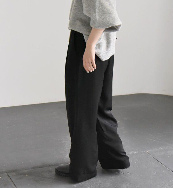 quaranciel「quaranciel:〈洗濯機可能〉シルキー サテン ダブルウエスト ワイド パンツ」|その他|