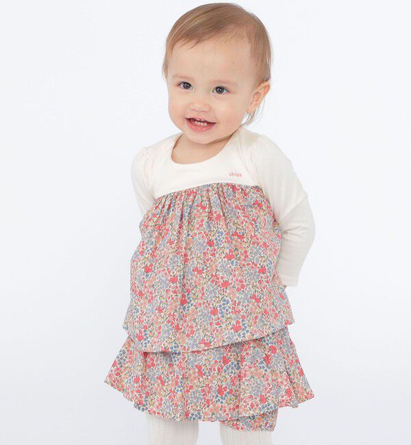 SHIPS KIDS「SHIPS KIDS:70～80cm / フラワー 長袖 セット ロンパース」|ロンパース|ピンク