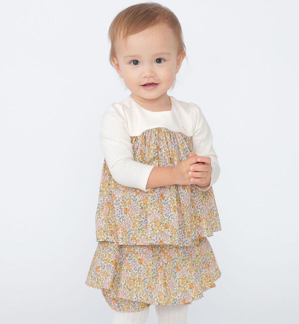 SHIPS KIDS「SHIPS KIDS:70～80cm / フラワー 長袖 セット ロンパース」|ロンパース|イエロー