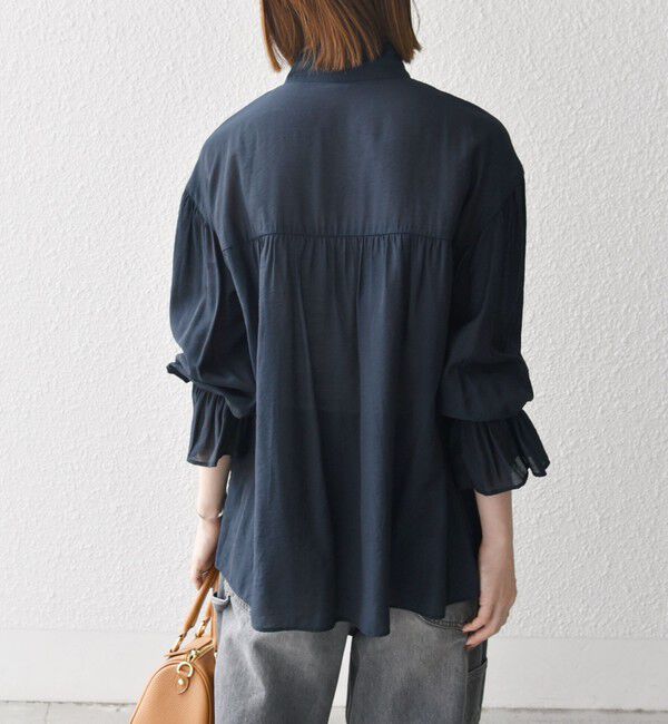 SHIPS any「SHIPS any:〈手洗い可能〉ヴィンテージサテン フリル ギャザー シャツ ブラウス」|シャツ・ブラウス|