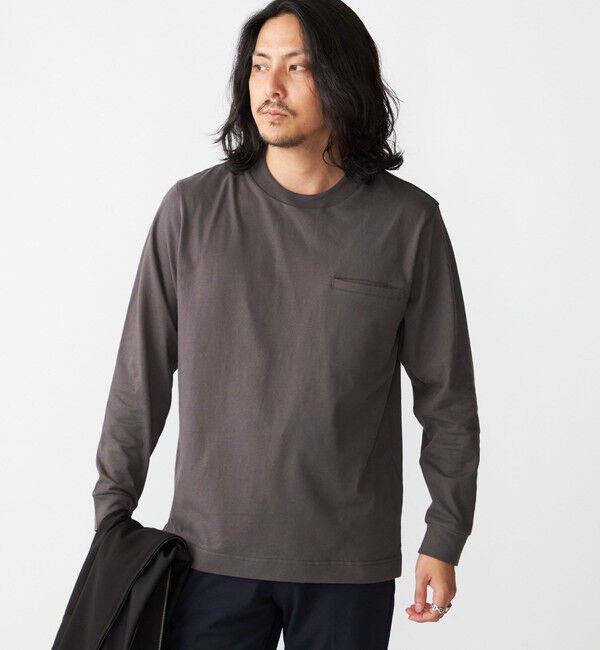 SHIPS「【WEB限定】SHIPS:〈抗菌・防臭〉テレワーク ビズ ワンポイントロゴ クルーネック長袖Tシャツ」|Tシャツ・カットソー|ダークグレー