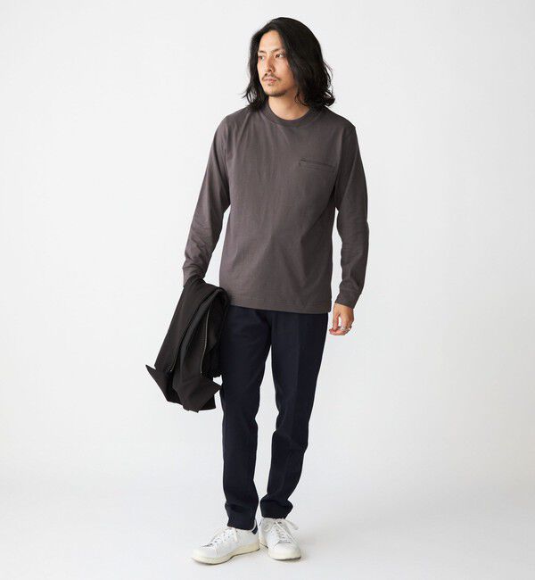 SHIPS「【WEB限定】SHIPS:〈抗菌・防臭〉テレワーク ビズ ワンポイントロゴ クルーネック長袖Tシャツ」|Tシャツ・カットソー|