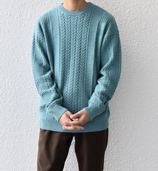 SHIPS any「SHIPS any:〈手洗い可能〉アラン / ガーター 編み リラックス クルーネック ニット◇」|ニット・セーター|ライム