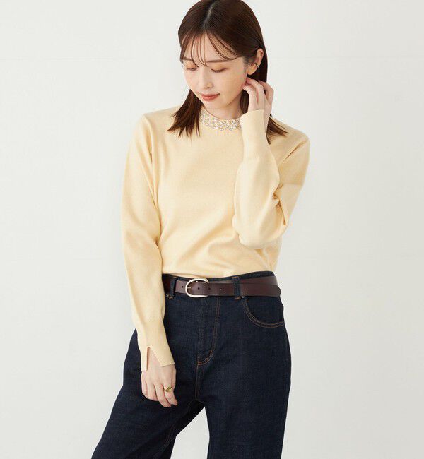 SHIPS Colors 「SHIPS Colors:〈手洗い可能〉ビジュー ネック ニット」|ニット・セーター|