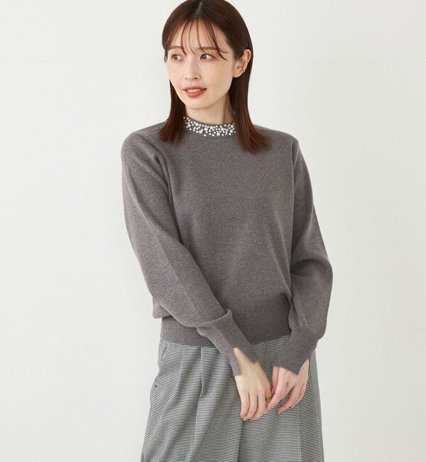 SHIPS Colors 「SHIPS Colors:〈手洗い可能〉ビジュー ネック ニット」|ニット・セーター|