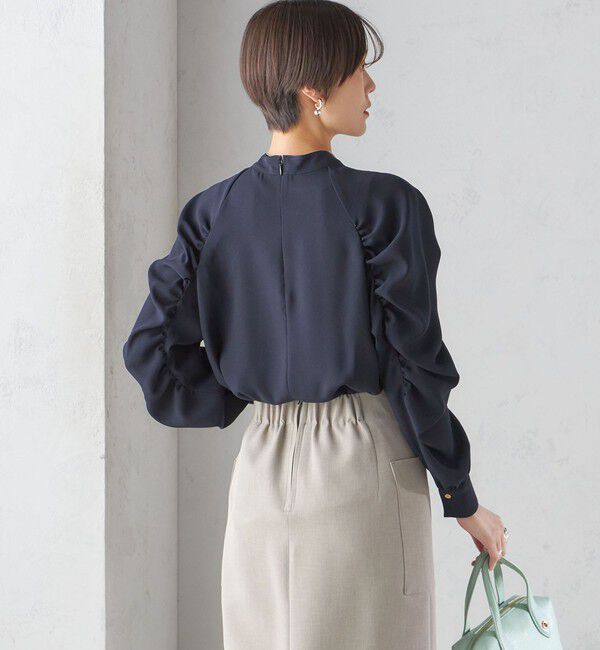 SHIPS for women「〈手洗い可能〉ストレッチ ジョーゼット 袖 ギャザー ブラウス」|シャツ・ブラウス|