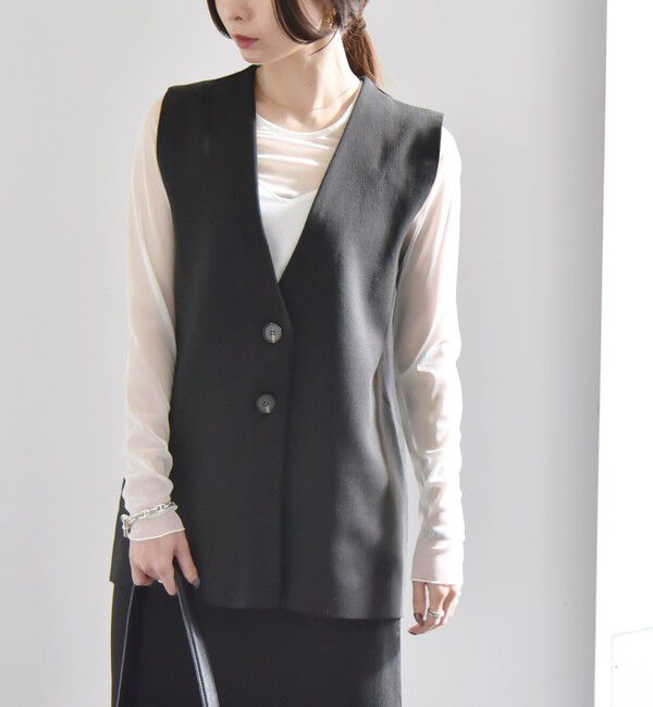 quaranciel「quaranciel:〈手洗い可能〉Vカラー ニット ジレ」|ベスト・ジレ|ブラック