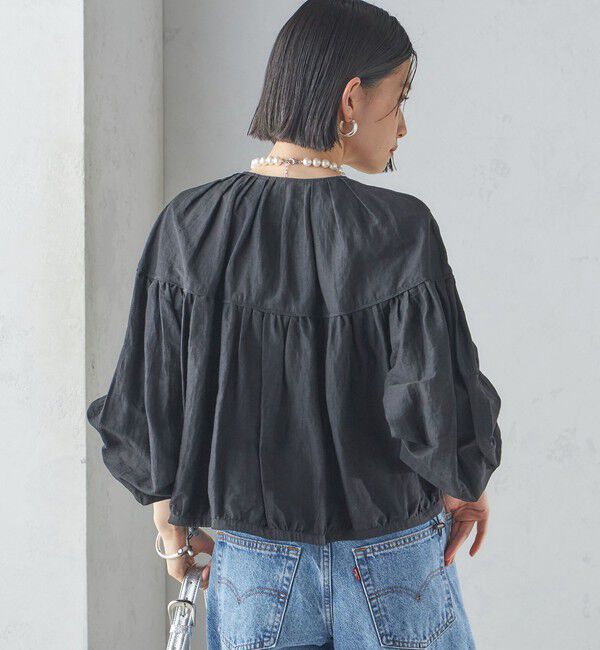 SHIPS for women「〈手洗い可能〉リネン混 シアー ギャザー ブルゾン」|ブルゾン・スタジャン|