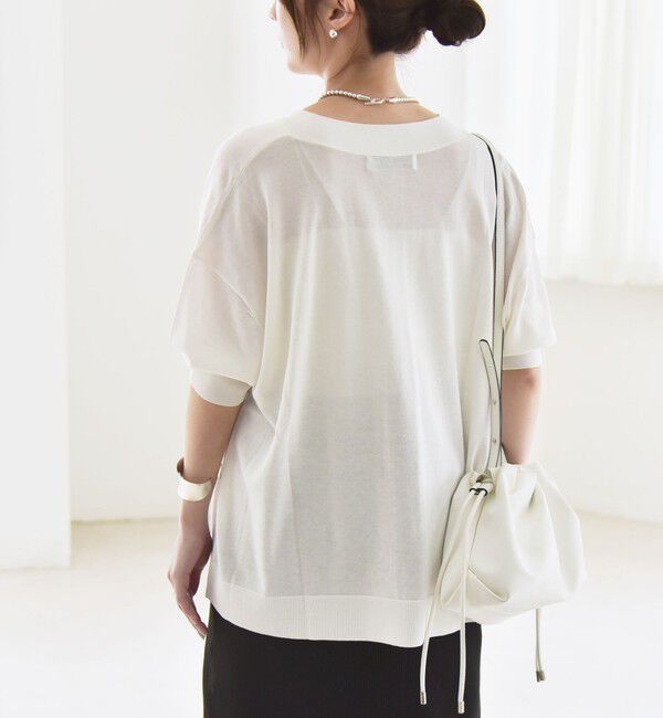 quaranciel「quaranciel:〈接触冷感〉 ワイド Vネック ハーフスリーブ シアー カーディガン」|カーディガン|