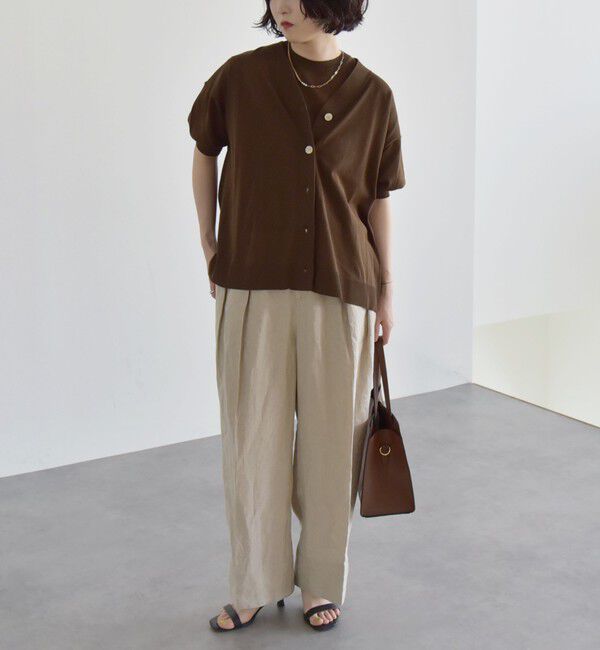 quaranciel「quaranciel:〈接触冷感〉 ワイド Vネック ハーフスリーブ シアー カーディガン」|カーディガン|