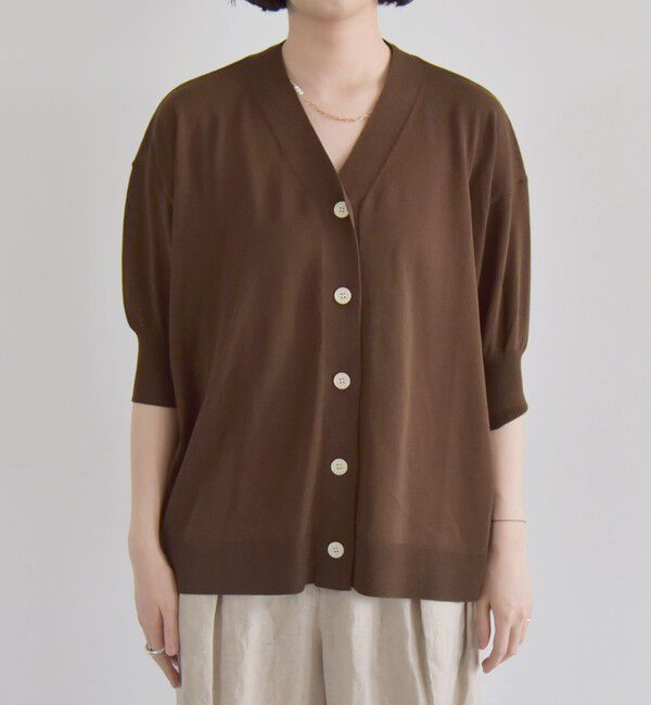 quaranciel「quaranciel:〈接触冷感〉 ワイド Vネック ハーフスリーブ シアー カーディガン」|カーディガン|