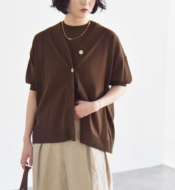 quaranciel「quaranciel:〈接触冷感〉 ワイド Vネック ハーフスリーブ シアー カーディガン」|カーディガン|